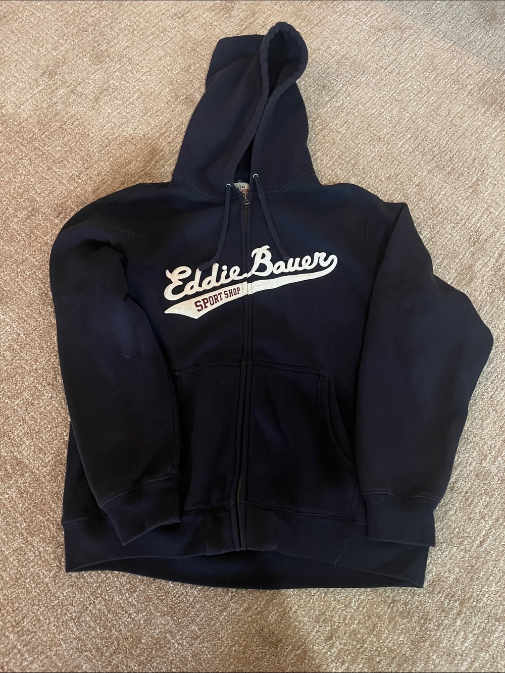 Eddie Bauer Navy Full-Zip Hoodie with White Script Logo